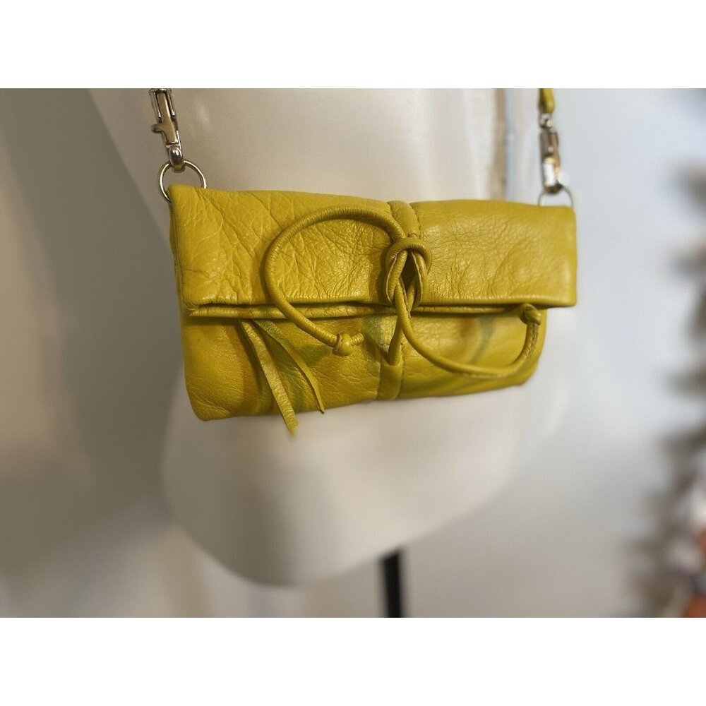 Arezzo Yellow Leather Small Crossbody Shoulder Bag Clutch Adj Long Strap 7.5x6" - Picture 8 of 16